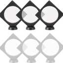 6 Pcs 3D Floating Display Case Frame Display Holder Stands Inner Round Transparent PE Film Storage Box for Jewelry Challenge Coin Medal Antique 3.5 x 3.5 x 0.8 Inches Black and White