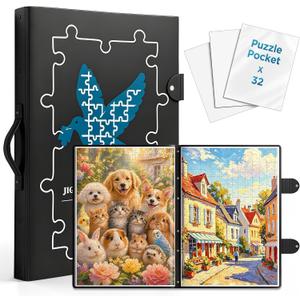 32 Pockets 28.9" *21.1" Puzzle Storage Book for 1000 Piece Jigsaws Dustproof Puzzle Book Holder with HD Film Portable Puzzle Binder for Finished Puzzles Ideal for Adult Kid Puzzle Enthusiasts