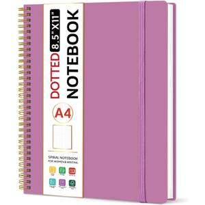 Taja Spiral Dotted Notebook, 8.5"x11" Notebooks for Work, Large A4 Journal for Women & Men, Dotted Journal, Journaling Notebook for Writing, Plastic Cover Spiral Journal, Purple