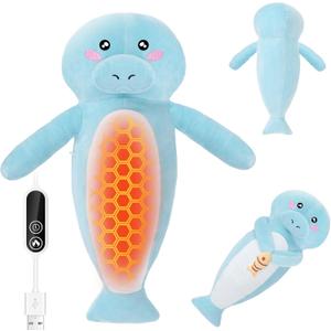 Manatee Heating Pad Plush for Period Cramps, Menstrual Pain Relief, Cute Stuffed Animal Electric Heat Plush, USB Powered Heated Toy, Portable Warm Cushion Gift for Women Teen Girls Valentine, Blue