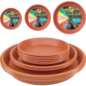 12Pcs Colourful Plant Saucer, 6 8 10 Inch Durable Plastic Plant Tray, Round Plant Pot Saucers, Drip Tray for Indoor and Outdoor Garden, Brick Red