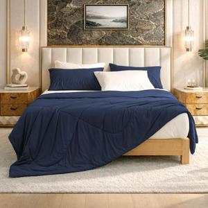 Cozy Bliss Cooling Comforter King Size, Cooling Blankets for Hot Sleepers and Night Sweats, Dark Blue Summer Comforter for King Size Bed, Breathable Soft Lightweight Silk Smooth