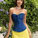 SZIVYSHI Corset Tops for Women, Bustier Shapewear Lingerie, Lace Waist Push Up Bodysuit (Blue, M)