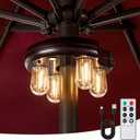 Patio Umbrella Light with Remote Control, Rechargeable Cordless LED Edison Bulbs Pole Light with 10 Brightness Levels for Garden, Patio, Backyard, Camping or BBQ - Brown (Pack of 1)