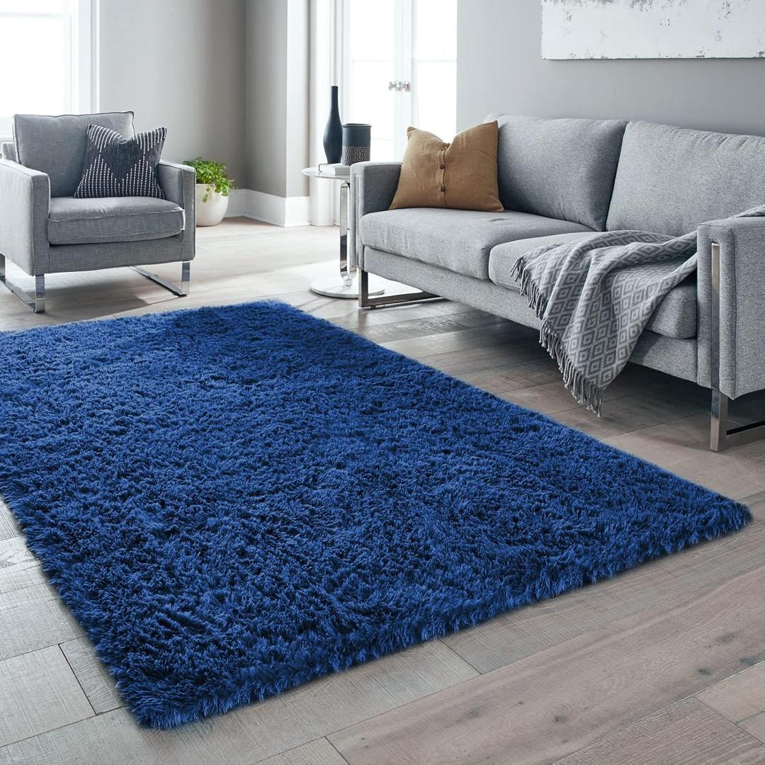 6x9 Blue Rugs for Living Room, Fuzzy Plush Soft Area Rug, Shaggy Carpets for Bedroom, Kids Boys Girls Dorm Nursery Home Decor Aesthetic