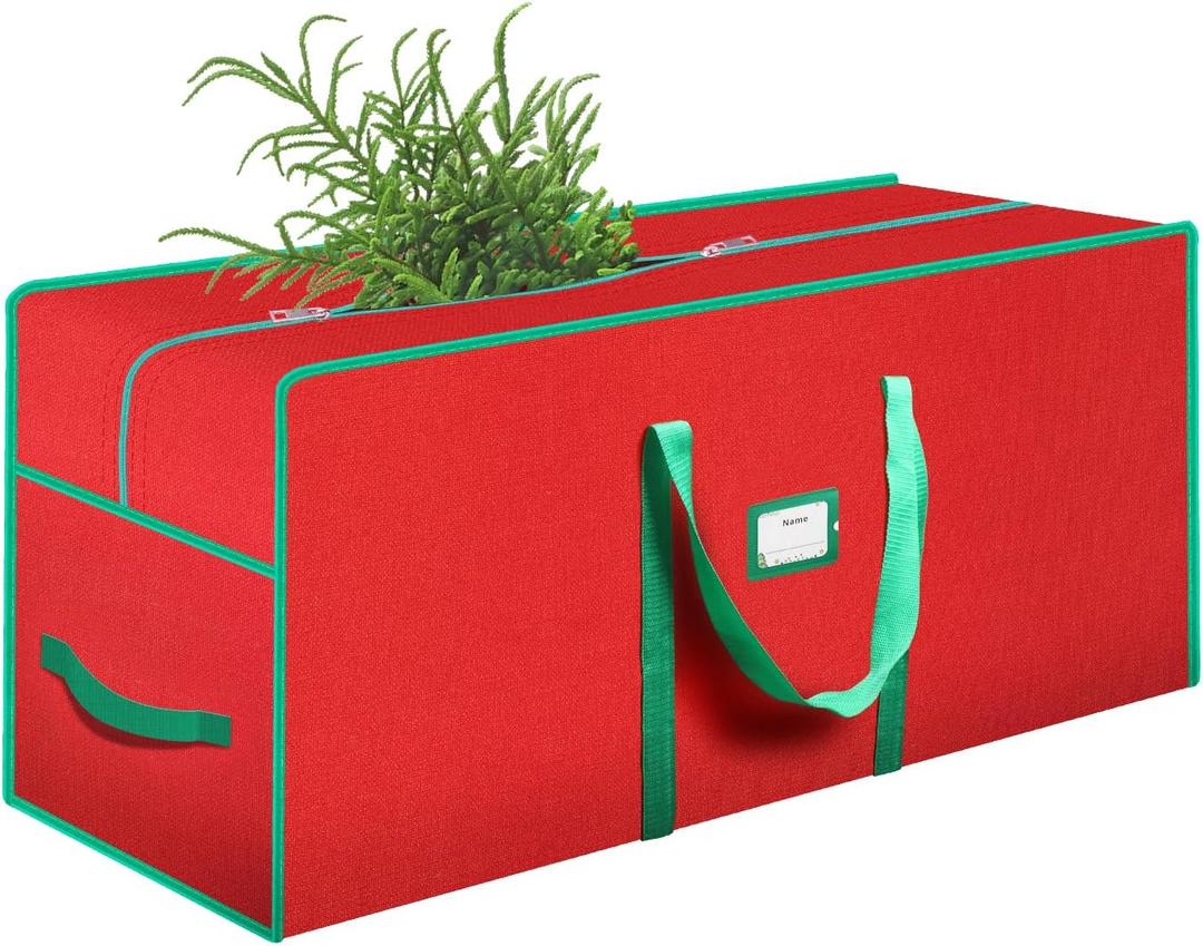 Christmas Tree Storage Bag Fits Up to 7.5 Ft, 600D Oxford Cloth Christmas Tree Holder Storage Box with Reinforced Handle and Card Slot for Christmas Dcor Quilt Pillow Clothes Blankets Storage (48"x15"x20", Red)