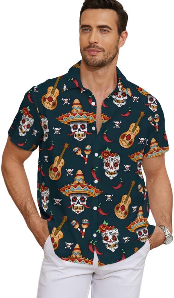 Halloween Button-Down Shirt - Stylish and Comfortable Men's Hawaiian Shirt (Blue, S)