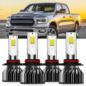 compatible with DODGE RAM 1500 2500 3500 With Projector 2016 2017 2018 2019 2020 Lights Bulb High Beam Low Beams, Pack of 4