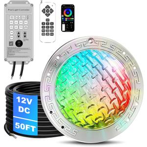 CAtArt 10 Inch LED Pool Lights for inground Pool, 12V DC Swimming Pool Light Fixture, LED Lights - Replacement for Intellibrite 5G, 500W Equivalent, 3-Way Control, Fits Large 10-inch Wet Niches, 50FT
