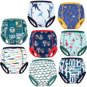 MooMoo Baby 8 Packs Potty Training Pants Cotton Absorbent Training Underwear for Toddler Boy and Girls, Size 3T