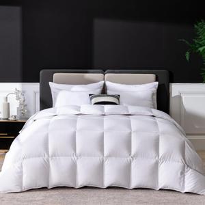 Luxury Goose Feathers Down Comforter Full Size, 750 FP Fluffy All Season Duvet Insert Full, Ultra-Soft Hotel Bedding Comforter with Sorona Fill (White, 82x86 Inches)