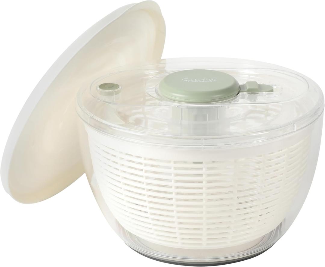 Sur La Table Kitchen Essential 6.3 Qt Salad Spinner, Fruit Wahser, Fruit Washing Bowl with Strainer, Vegertable Cleaner, Salad Cleaner, Lettuce Washer - Juniper Green