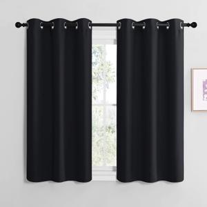 NICETOWN Blackout Draperies Window Curtain Panels, Autumn/Winter Thermal Insulated Solid Grommet Blackout Curtains/Drapes for Cafe (Set of 2, 42 inches by 50 inches, Black)
