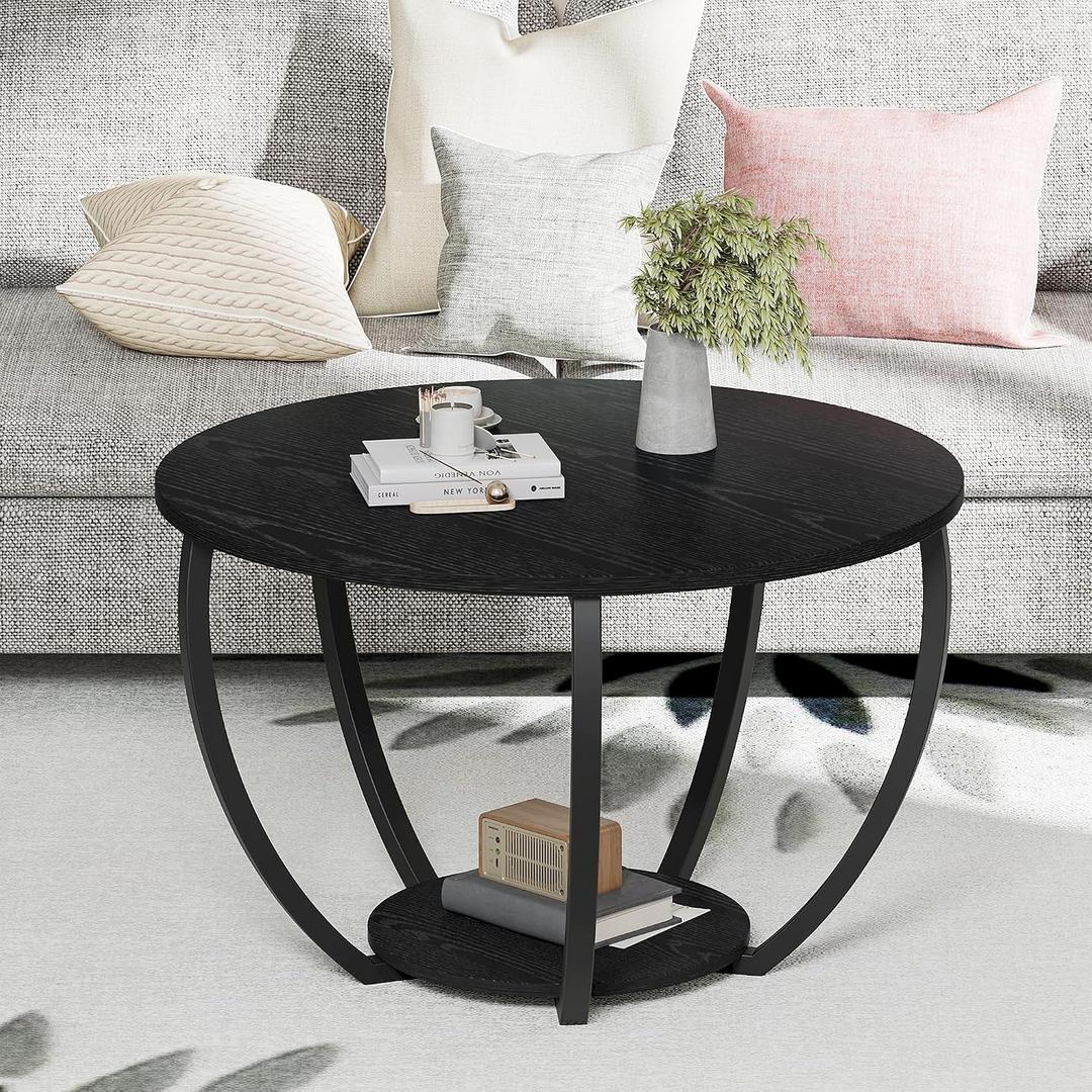 HOMERECOMMEND Round Coffee Table,23" Circle Coffee Table with Storage,Black, 23.0”Lx23.0”W x 17.0”H
