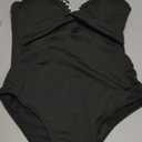 Fanuerg Women's Ribbed One Piece Swimsuit Tummy Control V Neck Bathing Suit Color Block Swimwear (Black)