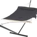 SUNCREAT Hammocks for Outside with Stand, Extra Large 2 Person Hammock with Stand, Dark Gray Drops