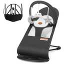 HKAI Baby Bouncer, Portable Baby Bouncer Seat for Babies 0-18 Months, 100% Cotton Fabrics, 3 Modes of use with Rocker and Stationary Options, Infant Rocker Chair with Hanging Toys-Dark Grey