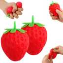 2PCS Squishy Squeeze Strawberry Slow Rising Stress Ball, Realistic Fruit Squeeze Toy, Adults Sensory Fidget Strawberry Squishy for Anxiety Relief, Focus Improvement, Desktop Decoration