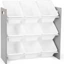Humble Crew 9-Bin Toy Organizer  Inspire Grey with White Plastic Bins, 3-Tier Storage Solution for Kids' Playrooms and Nurseries