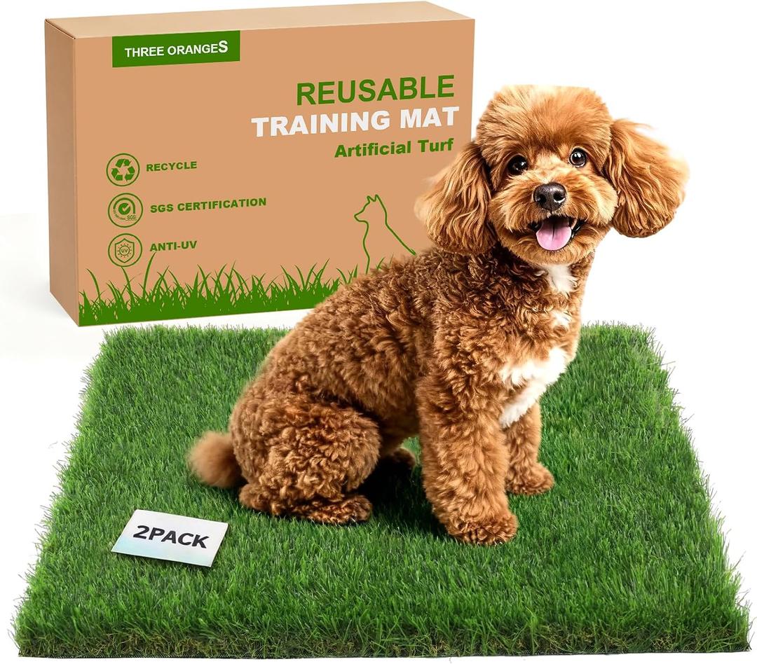 Washable Artificial Grass Pads for Dogs, 2-Pack 18x23 Inch Reusable Turf Mats, Realistic Grass for Indoor Puppy Potty Training.