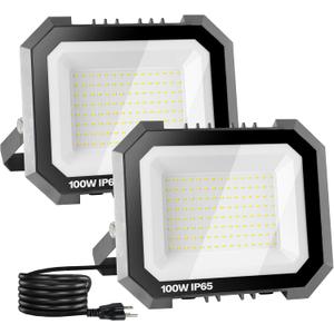 2 Pack LED Flood Lights Outdoor, 100W 10000LM Super Bright Floodlight Outside Work Light with 5.9FT Plug, IP65 Waterproof 6000K Outdoor LED Flood Light for Garage, Yard, Lawn, Garden