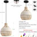 3 Pack Rattan Pendant Light Fixture Mini Hand-Woven White Rattan Chandelie,11Inch Boho Wicker Hanging Lamp for Dining Living Bedroom Kitchen Farmhouse