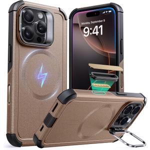 ESR for iPhone 16 Pro Max Case with Stash Stand, Camera Control, 23FT Military-Grade Shock-Absorbing Drop Protection, Compatible with MagSafe Accessories, Magnetic Cyber Series, Gold