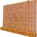 Roman Shades for Windows Bamboo Roller Shades for Patio Porch  Light Filtering Sunshade Retro Natural Reed Blinds for Outdoor Windows, 45" W x 64" H (Coffee)