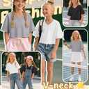 LessonZoo 3 Pack Girls Short Sleeve Crop Tops V Neck Cute Cropped T Shirts Summer Casual Tops Basic Tees Size 5-14 Years(Black, White, Gray,9-10 Years) (Black)