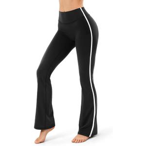 Flare Workout Leggings for Women Side Stripes - High Waisted Seamless Track Pants 31" for Yoga Gym Pilates, Black Medium