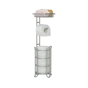 Toilet Paper Holder Stand Bathroom Tissue Dispenser Holders Rack Free Standing with Extra Shelf Storage Mega Rolls/Phone/Wipe - Silver