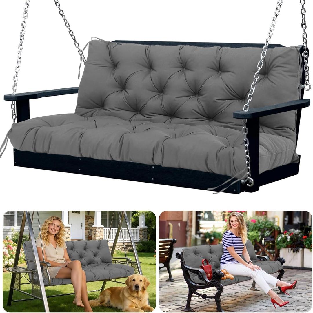 Outdoor Swing Cushion Replacement Waterproof Porch Swing Cushions with Backrest Extra Thick 5" Bench Cushions with Ties for Outdoor Furniture Patio Backyard Garden Lawn (Dark Gray 60x40x5inch)