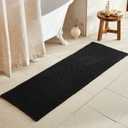 Black Long Bathroom Rug, Waffle Runner Rug Bathroom Non Slip Washable Super Absorbent Quick Dry Boho Farmhouse Bathroom Decor, 72"x24" Black