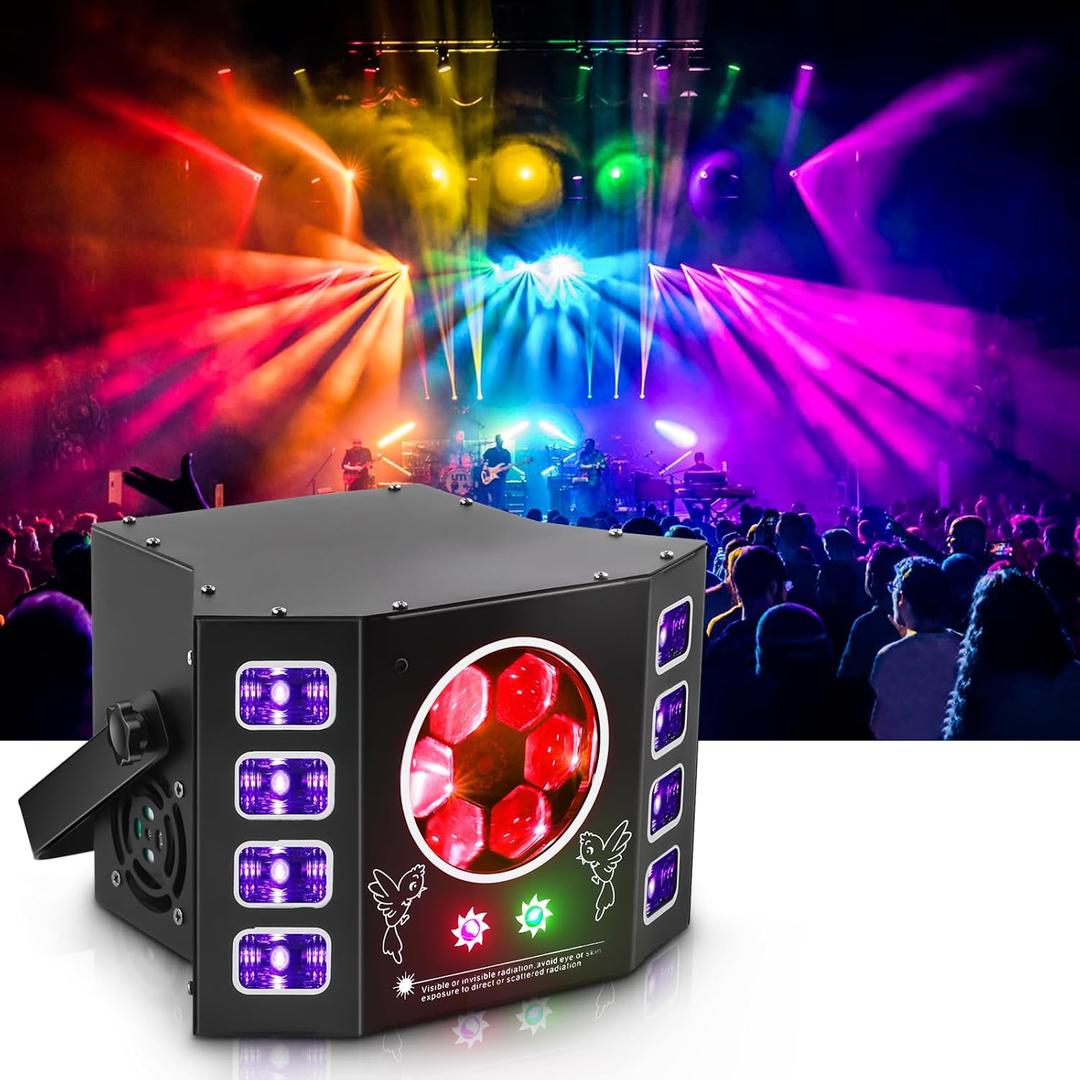 Dj Lights 100W Bee Eye Light UV Strobe Stage Light LED Sound Activated Rave Light, 14 CH DMX512 Control for Halloween Birthday Party Wedding Event Show KTV Bar Dance Decorations (4 IN 1)