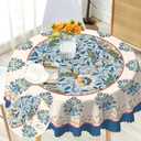 Round Tablecloth 70 inch, Floral French Round Table Cloth, Stain Resistance Water Repellent Wrinkle-Free, Spring Blue Flower Circle Tablecloth for Home Kitchen Dining Party Patio Indoor Outdoor