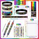 Sayglossy 60 Sets Gay Pride Gifts Bulk Rainbow Silicone Bracelets with Bookmarks and Love is Love Pens for LGBTQ Lesbian Support Party Favor Parade Events Accessories