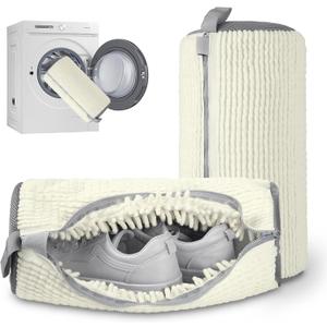 2-Pack Reusable Shoe Washing Machine Bags | 360 Deep Clean, Durable with Shield System & Snag-Proof Zipper for Sneakers, Tennis, Gym Shoes, Cream