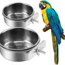 2Pcs Stainless Steel Bird Feeding Bowls, Small Bird Feeding Cup, Stainless Steel Parrot Food Bowl Cage with Holder, Parrot Cage Water Feeder, Pet Cage Cup Holder (Dia 3.93", 4.72",)
