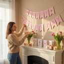 Happy Mother's Day Decorations Banner, Mothers Day Decor Sign Banner for Mom Party, Fireplace, Mantle, Wall Decor, Reusable Farmhouse Photo Prop Pink