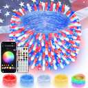 Smart Color Changing 4th of July Lights with Remote & App, 66FT 200LED Red White and Blue Twinkle Lights with Timer, RGB Patriotic Fairy String Light Waterproof Indoor Outdoor Independence Day Decor