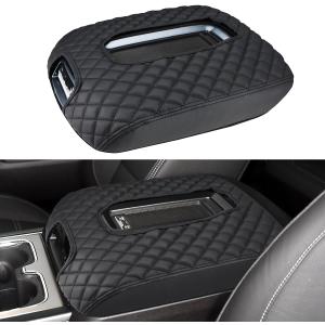 INTGET Center Console Armrest Cover for Chevy Silverado & GMC Sierra Accessories 2014 2015 2016 2017 2018,Leather Arm Rest Box Lid Protector (Black Pad, Bucket Seat 2014-2018 Silverado/Sierra etc.)