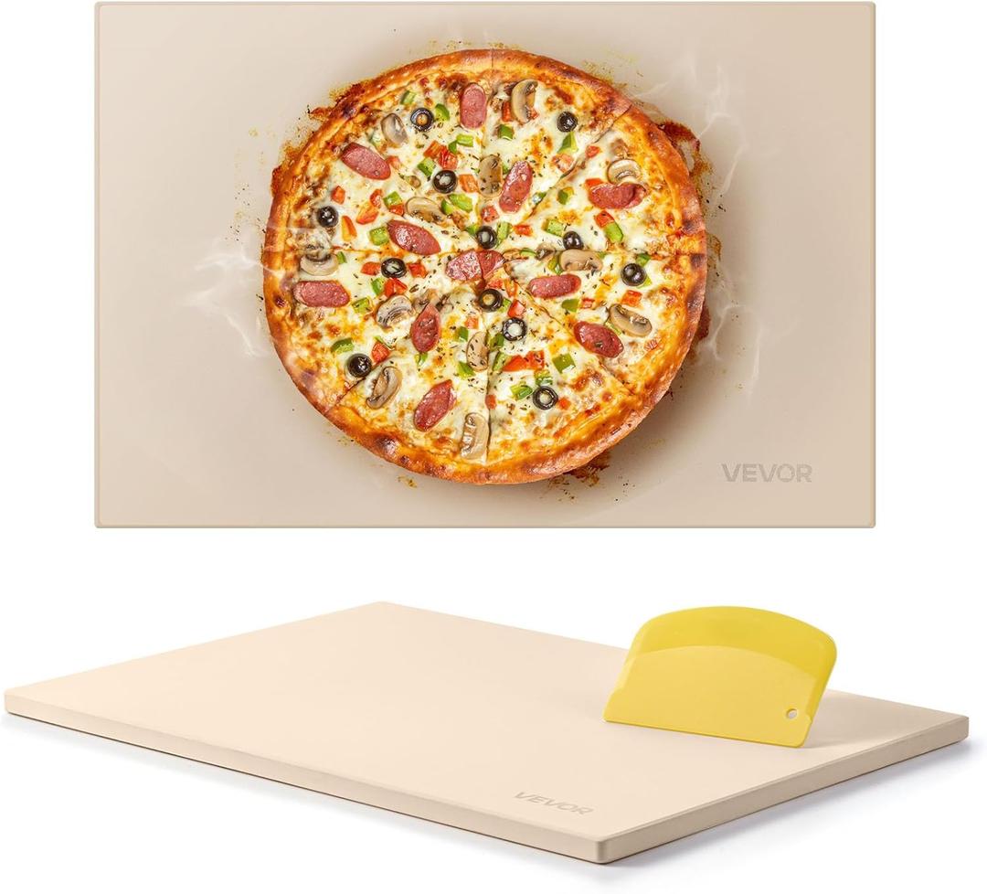VEVOR Pizza Stone, 20 x 14 x 0.67 in Rectangular Pizza Stone, Extra Large Baking-Stone with Scraper, 1450 Heat-Resistant Cordierite, for Oven, BBQ Griller, Baking Bread & Pizza