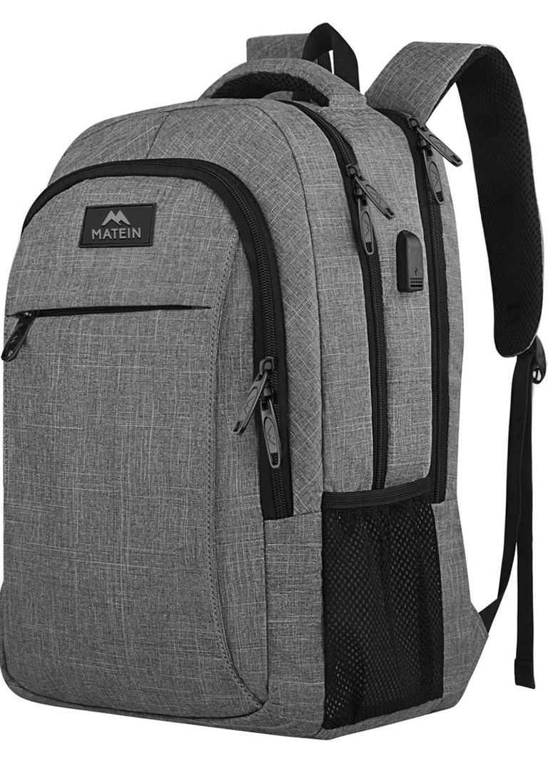 MATEIN Travel Laptop Backpack, Business Anti Theft Slim Sturdy Laptops Backpack with USB Charging Port, Water Resistant College School Computer Bag Gift for Men & Women Fits 15.6 Inch Notebook, Grey