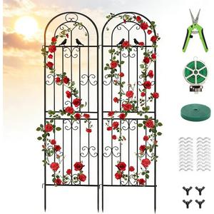 2 Pack Metal Garden Trellis, 86.7" H x 19.7" W Black Coated Wire Lattice Panel, Sturdy Plant Support for Climbing Roses Vines Cucumber Vegetables Outdoor Patio Yard