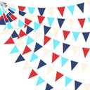32Ft Red Blue White Nautical Pennant Banner Fabric Triangle Flag Bunting Garland Streamer for Nautical Theme Birthday Ahoy Achor Pirate Baby Shower Wedding Party Home Outdoor Garden Hanging Decoration