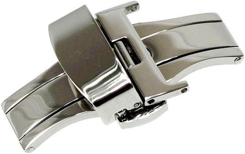 RECHERE Stainless Steel Push Button Butterfly Deployment Clasp for Leather Watch Band Strap (18mm, Silver)