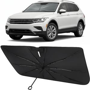 Proadsy Windshield Sun Shade Umbrella for Volkswagen Tiguan 2025 2026 Foldable Car Umbrella Sunshade with Soft TPU Handle Spring Structure Crystal Cooling Material Protect Car from Rays & Heat