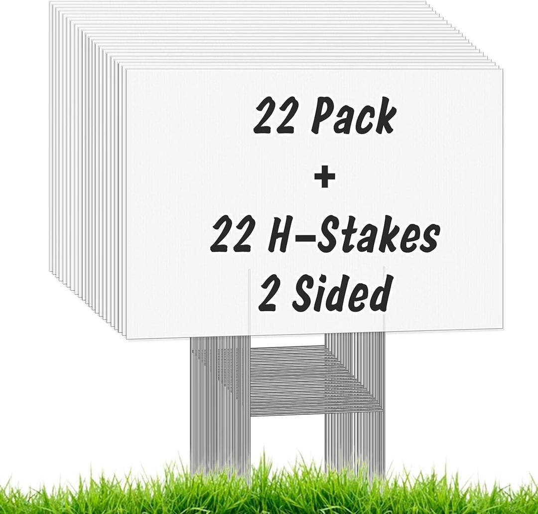 22Pcs Blank Yard Signs with Stakes, IKAYAS 17X12inch White Garden Yard Signs Yard Sale Signs Corrugated Plastic Signs for Party Decorations, Garage Sale, Guidepost, Open House
