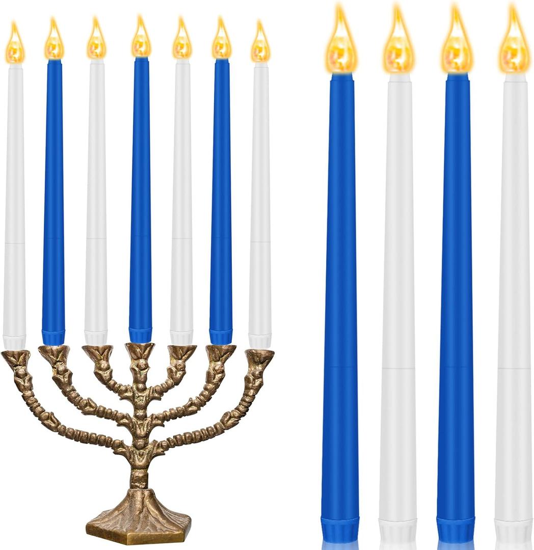 CHENGU 12 Pcs LED Taper Candles Flameless Battery Dripless Dinner Candles for Thanksgiving Day, Weddings, Church, Hanukkah, Christmas, Autumn, New Year Celebration(Blue,Taper)