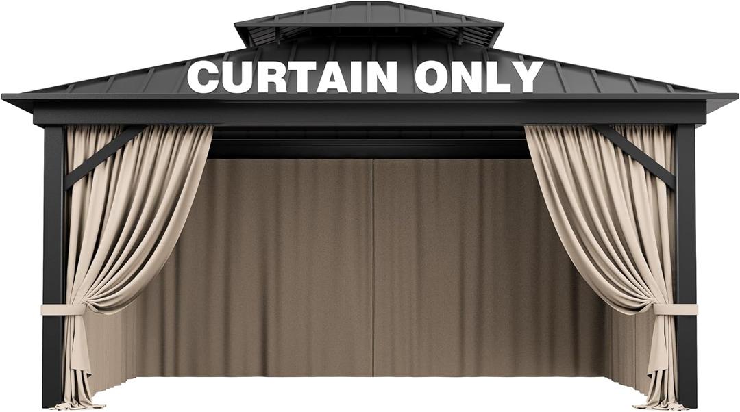 Outdoor Gazebo Curtain Replacement Universal 4-Panel Sidewalls 12' X 14',Outdoor Patio Waterproof Privacy Curtain with Double Zipper for Patio,Garden, and Backyard (Curtain Only)